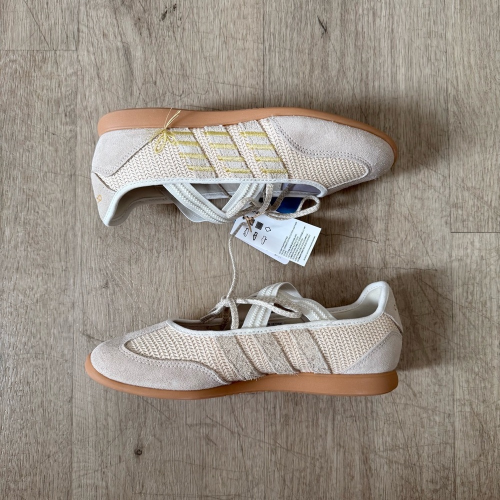 adidas Women’s Beige Cream Knit Sneakers with Gum Sole